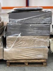 PALLET OF ASSORTED BED BASES AND HEADBOARDS IN ASSORTED SIZES TO INCLUDE GREY BED BASE IN SIZE 135 X 190CM (ZONE 7) (KERBSIDE PALLET DELIVERY)