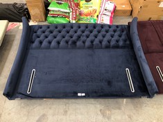 NAVY BLUE SUEDE BUTTONED HEADBOARD 170 X 130CM (ZONE 7) (KERBSIDE PALLET DELIVERY)