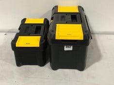 2 X STANLEY TB PLASTIC TOOL BOXES BLACK WITH LATCHES 12.5" & 16"