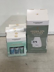 TISSERAND AROMA SPA DIFFUSER TO INCLUDE TISSERAND 5 X BOXES OF DE-STRESS/WELLBEING PULSE POINT ROLLER BALLS 3X10ML PER BOX