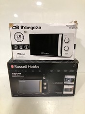 RUSSELL HOBBS GROOVE 17 LITRE BLACK MANUAL MICROWAVE MODEL NO-RHMM723B TO INCLUDE OIBEGOZO 700W WHITE CLASS MANUAL MICROWAVE