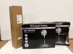 3 X ASSORTED FANS TO INCLUDE RUSSELL HOBBS 16" WHITE PEDESTAL FAN