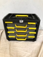 DEWALT T-STACK STORAGE TOOL BOX WITH METAL LATCHES TO INCLUDE 4-DRAWER COMPARTMENT STORAGE TOOL BOX