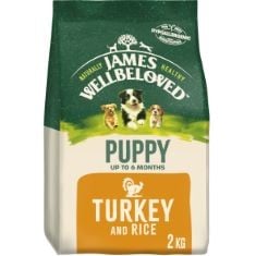 20 X JAMES WELLBELOVED COMPLETE DRY PUPPY FOOD TURKEY AND RICE, 2 KG BB: 16/09/24.