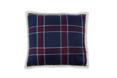 8 X SLEEPDOWN LUXURY CHECK PRINTED FLANNEL FLEECE NAVY FILLED CUSHION BEDROOM LIVING ROOM ACCESSORY WITH SHERPA REVERSE - 45CM X 45CM.