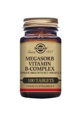 8 X SOLGAR MEGASORB VITAMIN B-COMPLEX TABLETS - PACK OF 100 - SUPPORTS MENTAL PERFORMANCE - PROMOTES A REDUCTION IN TIREDNESS AND FATIGUE - VEGAN, GLUTEN FREE AND KOSHER BB: 09/25.