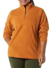 18X ASSORTED CLOTHING TO INCLUDE ESSENTIALS WOMEN'S CLASSIC-FIT LONG-SLEEVE QUARTER-ZIP POLAR FLEECE PULLOVER JACKET (AVAILABLE IN PLUS SIZE), RUST ORANGE, 4XL PLUS, ESSENTIALS WOMEN'S CLASSIC-FIT LO