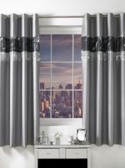 X6 ASSORTED CURTAINS TO INCLUDE SLEEPDOWN CAPRICE ADRIANA SEQUIN 100% POLYESTER CURTAIN 66 X 90, SLEEPDOWN SUPER SOFT TEDDY FLEECE EYELET LINED CURTAINS FOR BEDROOM AND LIVING ROOM, GREY - 2 PANELS,