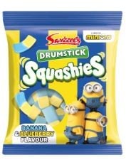 64 X SWIZZELS SQUASHIES MINION SWEETS - BANANA & BLUEBERRY FLAVOUR - SINGLE BAG 120G BB: 32/08/25.