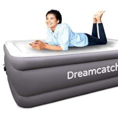 DREAMCATCHER PREMIUM INFLATABLE MATTRESS DOUBLE AIR BED 191X137X46CM. DARK GREY BLOW UP BED AIR MATTRESS WITH BUILT IN ELECTRIC PUMP & AIR BED STORAGE BAG INCLUDED.