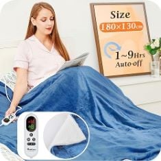 3 X MIA&COCO ELECTRIC HEATED BLANKET THROW FLANNEL SHERPA FAST HEATING 180X130CM, 10 HEAT LEVELS & UP-TO-9-HOURS AUTO-OFF TIMER & LED DISPLAY, FOR HOME OFFICE USE, MACHINE WASHABLE, ETL CERTIFIED, BL