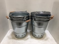 6 X OUTDOOR FIRE BUCKETS WITH GRILL