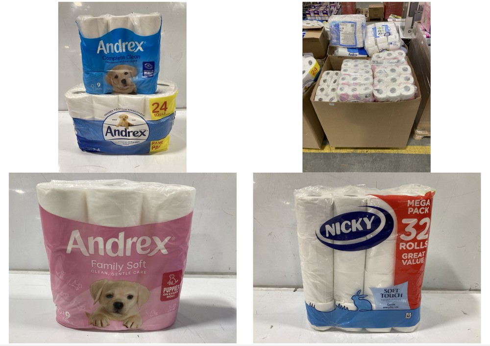 PALLET OF ASSORTED TOILET ROLLS TO INCLUDE ANDREX FAMILY SOFT 12 ROLL PACK (KERBSIDE PALLET DELIVERY)