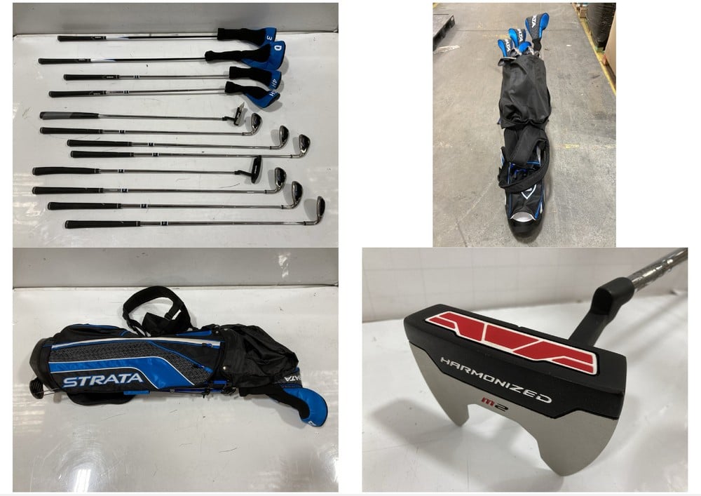 STRATA GOLF CLUB AND BAG SET IN BLACK AND BLUE RRP: £323 TO INCLUDE WILSON HARMONISED M2 PUTTER