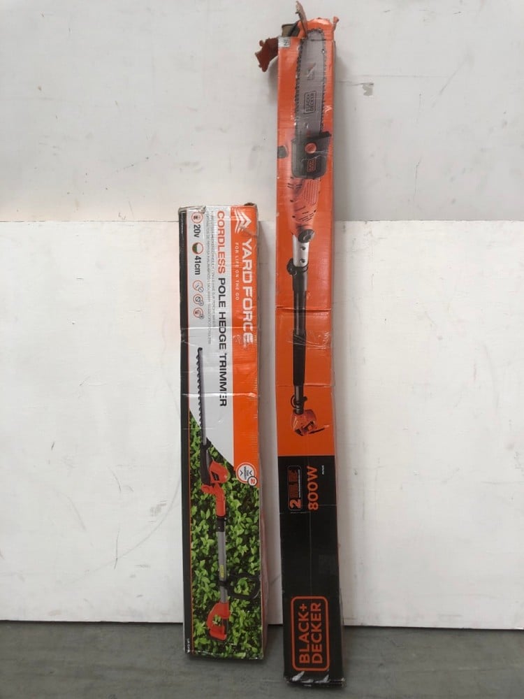 YARDFORCE CORDLESS POLE HEDGE TRIMMER TO INCLUDE BLACK&DECKER 800W POLE SAW MODEL: PS7525