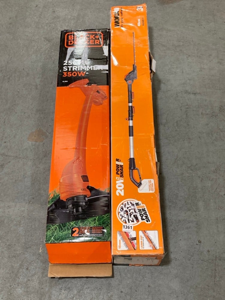 BLACK AND DECKER 25CM GARDEN STRIMMER TO INCLUDE WORX 45CM GARDEN HEDGE TRIMMER