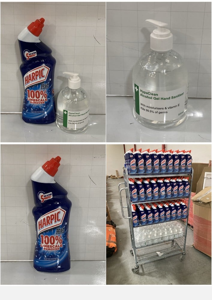 CAGE OF ASSORTED LIQUIDS TO INCLUDE HARPIX 100% LIMESCALE REMOVER ORIGINAL 750ML - EXP: 04/2026 (COLLECTION ONLY)