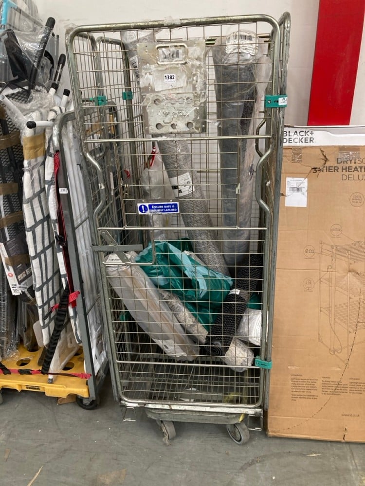 CAGE OF ASSORTED ITEMS TO INCLUDE GREY RUG (CAGE NOT INCLUDED) (KERBSIDE PALLET DELIVERY)