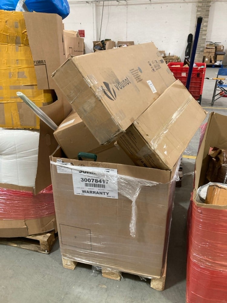 PALLET OF ASSORTED ITEMS TO INCLUDE VOUNOT TWIN UMBRELLA (KERBSIDE PALLET DELIVERY)