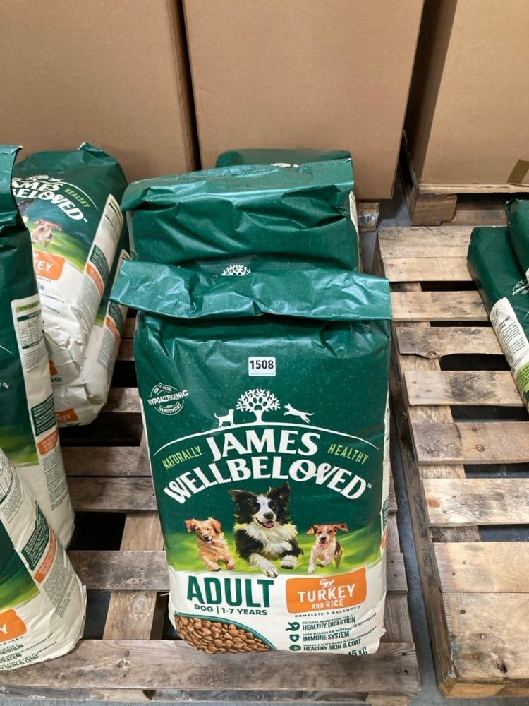 4X JAMES WELLBELOVED TURKEY AND RICE ADULT DOG FOOD (15KG) (KERBSIDE PALLET DELIVERY)