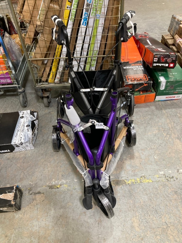 2X NP3 HEALTHCARE 3 WHEEL ALUMINIUM ROLLATORS IN BLACK/PURPLE- RRP £57.99