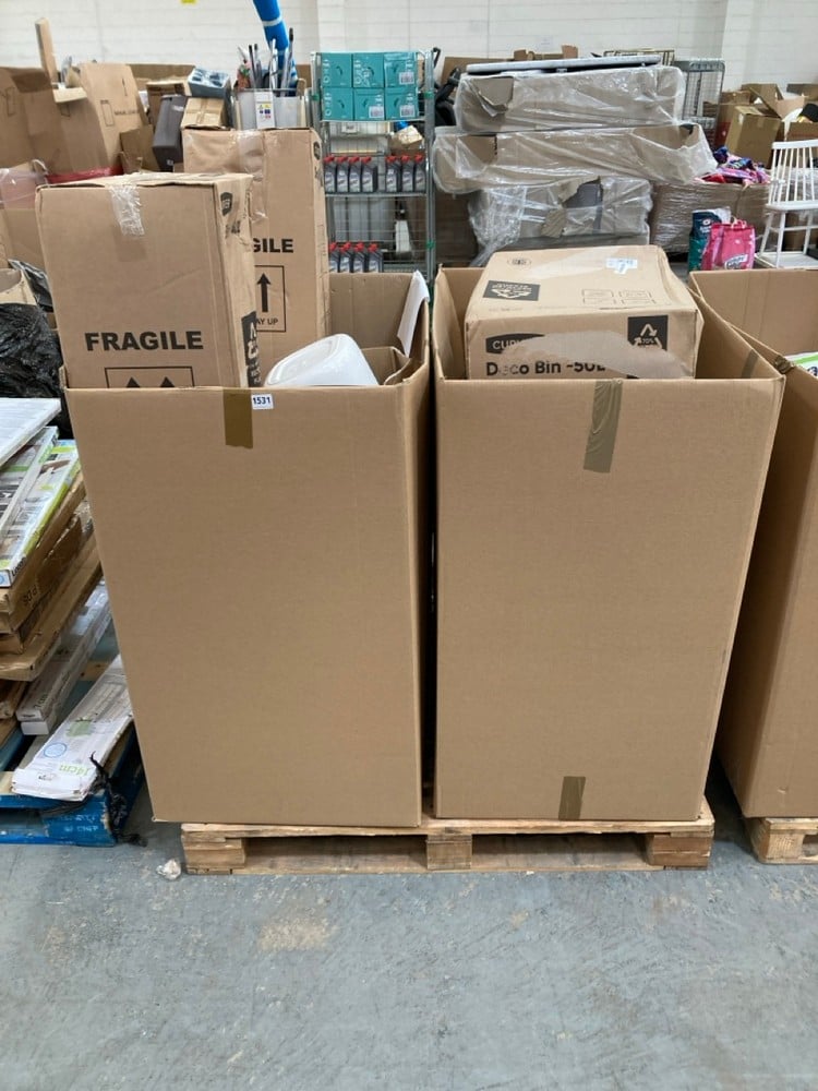 2X HALF PALLET BOXES OF ASSORTED STORAGE BINS TO INCLUDE CURVER DECO BIN (40L) (KERBSIDE PALLET DELIVERY)