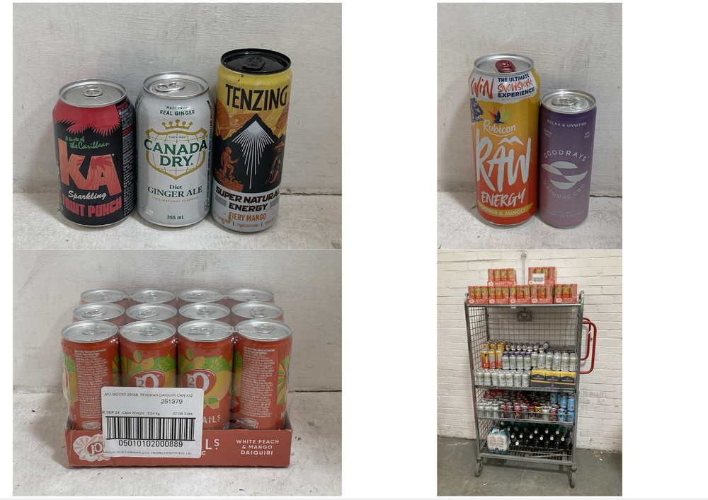 CAGE OF ASSORTED CONSUMABLE LIQUIDS TO INCLUDE CANADRY DRY GINGER DRINK- RRP £1.25 (COLLECTION ONLY, CAGE NOT INCLUDED)