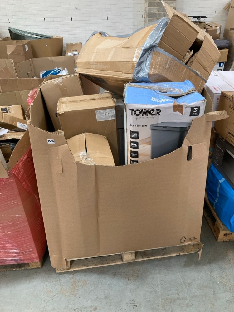 PALLET OF ASSORTED HOUSEHOLD ITEMS TO INCLUDE TOWER 50L SENSOR BIN IN GREY- RRP £44.99 (KERBSIDE PALLET DELIVERY)