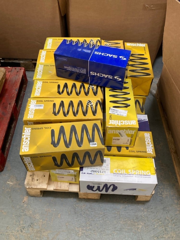 PALLET OF ASSORTED COIL SPRINGS TO INCLUDE ANSCHLER COIL SPRING MODEL NO:627740521- RRP £41.49 (KERBSIDE PALLET DELIVERY)