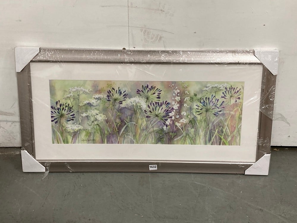 AGAPANTHUS AND WILD GRASSES PANEL PAINTING PRINT 55CM X 110CM