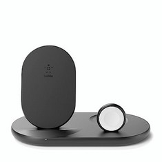 BELKIN 3-IN-1 WIRELESS CHARGER (7.5 W WIRELESS CHARGING STATION FOR IPHONE, APPLE WATCH AND AIRPODS, WIRELESS CHARGING DOCK, CHARGING STAND) BLACK RRP: 105€.