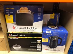 QUANTITY OF KITCHEN & APPLIANCES ITEMS TO INCLUDE RUSSELL HOBBS HONEYCOMB ELECTRIC 1.7L CORDLESS KETTLE , FAST BOIL 3KW, BLACK PREMIUM PLASTIC, MATT & HIGH GLOSS FINISH, REMOVABLE WASHABLE ANTI-SCALE