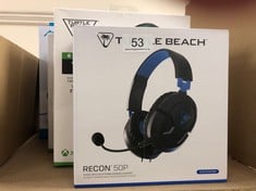 QUANTITY OF  ITEMS TO INCLUDE TURTLE BEACH RECON 50P GAMING HEADSET FOR PS5, PS4, XBOX SERIES X|S, XBOX ONE, NINTENDO SWITCH, & PC: LOCATION - RACK A