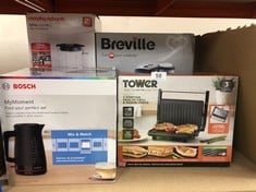 QUANTITY OF KITCHEN & APPLIANCES ITEMS TO INCLUDE TOWER T27038 3 PORTION HEALTH GRILL AND PANINI GRILL WITH NON-STICK CERASTONE COATING, 750W, BLACK & STAINLESS STEEL: LOCATION - RACK A