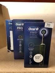 QUANTITY OF HEALTH & BEAUTY ITEMS TO INCLUDE ORAL-B VITALITY PRO ELECTRIC TOOTHBRUSHES FOR ADULTS, FOR HIM / HER, 1 HANDLE, 2 TOOTHBRUSH HEADS, 3 BRUSHING MODES INCLUDING SENSITIVE PLUS, 2 PIN UK PLU