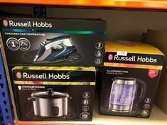 QUANTITY OF KITCHEN & APPLIANCES ITEMS TO INCLUDE RUSSELL HOBBS ILLUMINATING 1.7L ELECTRIC CORDLESS GLASS KETTLE WITH BLACK/BRUSHED STAINLESS STEEL ACCENTS , FAST BOIL 3KW, WASHABLE ANTI-SCALE FILTER