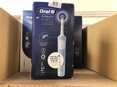 QUANTITY OF HEALTH & BEAUTY ITEMS TO INCLUDE ORAL-B VITALITY PRO ELECTRIC TOOTHBRUSHES ADULTS, 1 HANDLE, 2 TOOTHBRUSH HEADS, 3 BRUSHING MODES INCLUDING SENSITIVE PLUS, 2 PIN UK PLUG, BLUE: LOCATION -