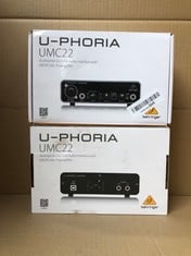 2 X BEHRINGER UMC22 AUDIOPHILE 2X2 USB AUDIO INTERFACE WITH MIDAS MICROPHONE PREAMP: LOCATION - A