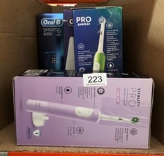 QUANTITY OF HEALTH & BEAUTY ITEMS TO INCLUDE ORAL-B VITALITY PRO ELECTRIC TOOTHBRUSHES FOR ADULTS,1 HANDLE, 2 TOOTHBRUSH HEADS, 3 BRUSHING MODES INCLUDING SENSITIVE PLUS, 2 PIN UK PLUG, PURPLE: LOCAT