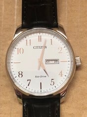 CITIZEN ECO DRIVE MENS WATCH WR 10 BAR BLACK LEATHER STRAP RRP £150: LOCATION - B