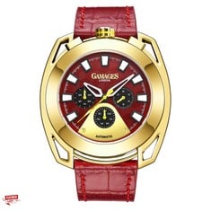 GAMAGES OF LONDON LIMITED EDITION HAND ASSEMBLED STATURE AUTOMATIC RED WATCH SKU:GA1553 RRP £710: LOCATION - TOP 50 TABLES