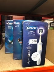 QUANTITY OF HEALTH & BEAUTY ITEMS TO INCLUDE ORAL-B VITALITY PRO ELECTRIC TOOTHBRUSHES ADULTS, 1 HANDLE, 2 TOOTHBRUSH HEADS, 3 BRUSHING MODES INCLUDING SENSITIVE PLUS, 2 PIN UK PLUG, BLUE: LOCATION -