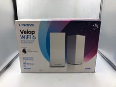 LINKSYS VELOP MX8400 TRI-BAND WHOLE HOME MESH WIFI 6 SYSTEM (AX4200) WIFI ROUTER, EXTENDER & BOOSTER UP TO 6000 SQ FT, 3.5X FASTER SPEED FOR 80+ DEVICES, MU-MIMO & PARENTAL CONTROLS - 2 PACK, WHITE.