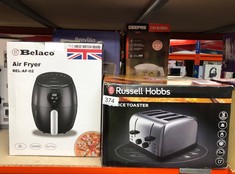 QUANTITY OF KITCHEN & APPLIANCES ITEMS TO INCLUDE RUSSELL HOBBS 4 SLICE TOASTER (HIGH LIFT FEATURE, 7 BROWNING LEVELS, FROZEN/CANCEL/REHEAT FUNCTION, RED INDICATOR LIGHTS, REMOVABLE CRUMB TRAY, 850W,