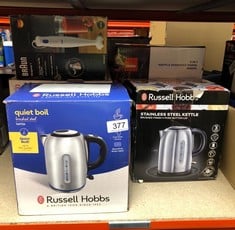 QUANTITY OF KITCHEN & APPLIANCES ITEMS TO INCLUDE RUSSELL HOBBS BRUSHED STAINLESS STEEL ELECTRIC 1.7L CORDLESS KETTLE (QUIET & FAST BOIL 3KW, REMOVABLE WASHABLE ANTI-SCALE FILTER, PUSH BUTTON LID, PE