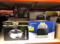 QUANTITY OF KITCHEN & APPLIANCES ITEMS TO INCLUDE RUSSELL HOBBS ELECTRIC RICE COOKER - 1.2KG (6 PORTION - 145G PER SERVING) REMOVABLE NON STICK BOWL, DISHWASHER-SAFE BOWL & LID, STEAMER BASKET, MEASU