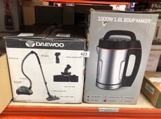 DAEWOO SDA1714 MAKER | USAGE-1000W | 1.6L CAPACITY | IDEAL FOR SMOOTH & CHUNKY SOUP | LED INDICATOR LIGHTS | OVERFILL AND OVERSPILL SENSORS, STAINLESS STEEL, 1000 W, 1.6 LITERS, SILVER + DAEWOO VACUU