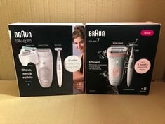 QUANTITY OF  ITEMS TO INCLUDE BRAUN SILK-ÉPIL 7, EPILATOR WITH WIDE HEAD FOR EASY HAIR REMOVAL, WET & DRY, LASTING SMOOTH SKIN, WITH BIKINI TRIMMER, 7-210, WHITE/FLAMINGO: LOCATION - D