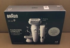 BRAUN SILK-ÉPIL 9, EPILATOR WITH PIVOTING HEAD FOR EASY HAIR REMOVAL, WET & DRY, LASTING SMOOTH SKIN, WITH LADY SHAVER HEAD & TRIMMER COMB, 9-441, WHITE/SILVER.: LOCATION - E