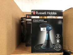 3 X RUSSELL HOBBS STEAM GENIE HANDHELD CLOTHES STEAMER, NO IRONING BOARD NEEDED, READY TO USE IN 45S, POWER INDICATOR, AUTO-OFF, 200ML REMOVABLE WATER TANK, 3 ATTACHMENTS, 7M STEAM TIME, 1600W, 27220